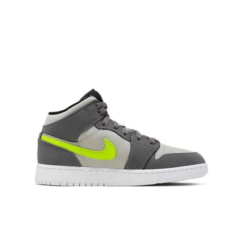 Jordan 1 Mid Gunsmoke Volt (GS) Gunsmoke/Volt-Neutral Grey-White-Black (554725-072)