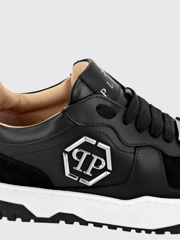 Philipp plein Low-Top Leather and Suede Sneakers with Hexagon Logo Black (SADSUSC0545PLE010N02) (2)