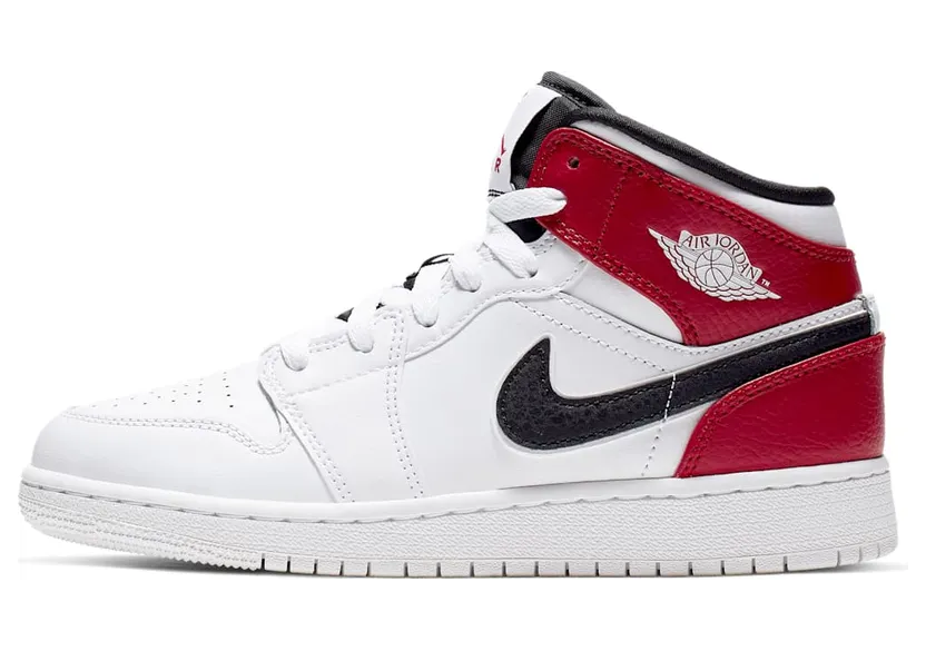 Air Jordan 1 Mid GS “White / Gym Red / Black” (554725-116)