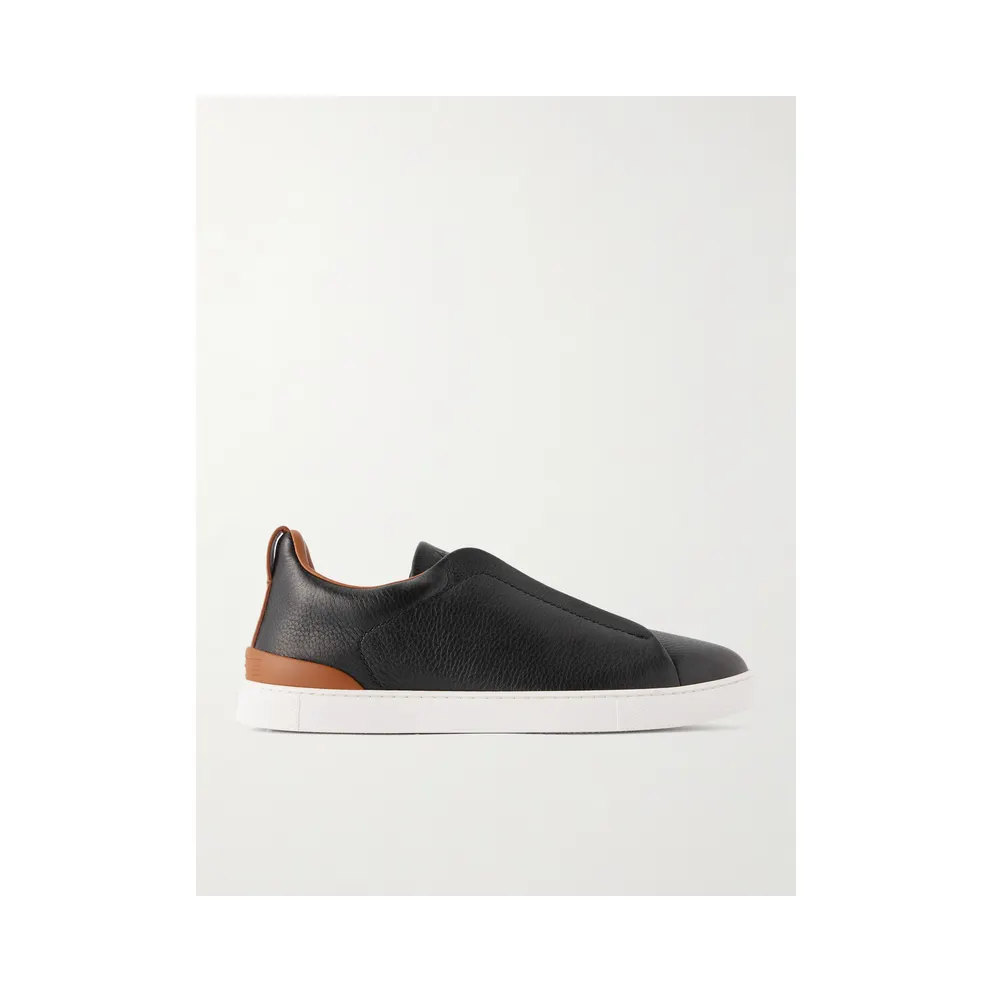 Zegna Triple Stitch™ Full-Grain Deerskin Slip-On Sneakers Black (LHCVO)