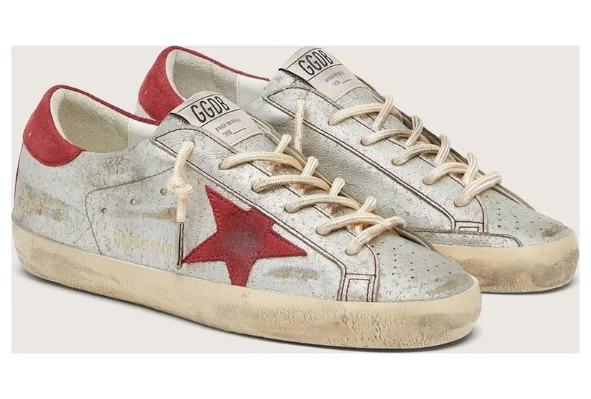 Golden Goose Women’S Super-Star Ltd In Metallic Silver Leather With Red Suede Star (GWF00101.F008507.70366) (2)