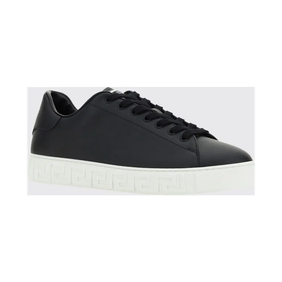 Versace Greca Smooth Calfskin Sneakers by with Lettering Logo Black (10144601A096081B000)