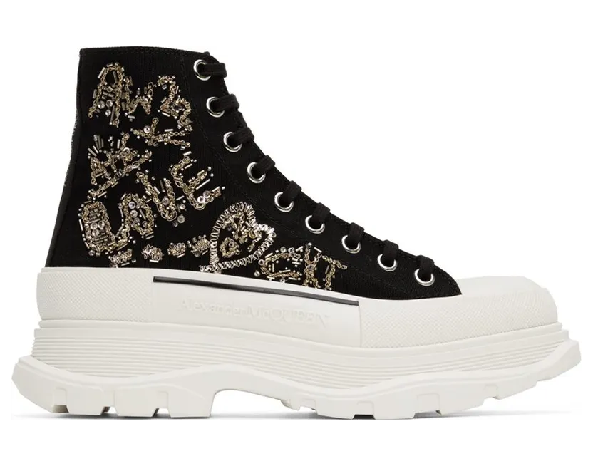 Alexander McQueen Black Slick Platform 1320 BLK/OF.WHI/BLK/ (711110W4TGC)