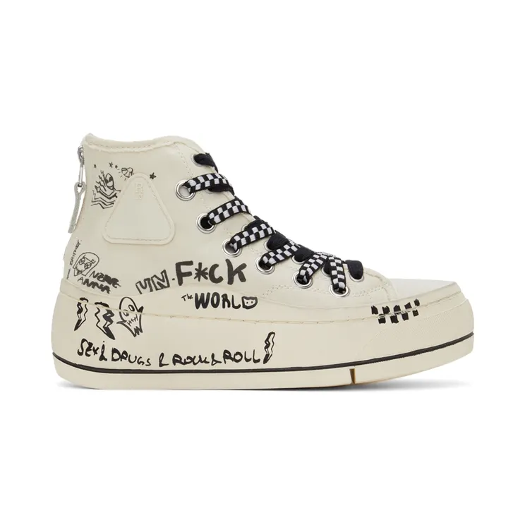 R13 Beige Double Grommet Kurt High-Top Sneakers (R13S5030M-S047C)