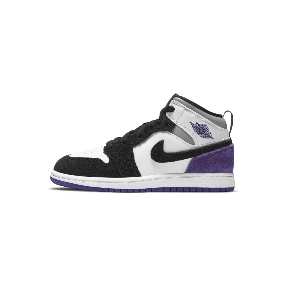 Jordan 1 Mid SE Purple (PS) White/Black-Light Solar Flare Heather-Varsity Purple (BQ6932-105)