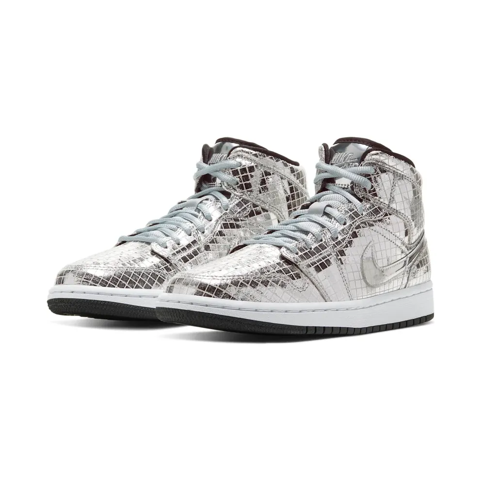 Jordan 1 Mid SE Disco Metallic Silver (W) Silver/White-Black (CU9304-001)