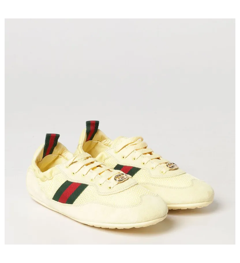Gucci Shift Low-Top Suede and Mesh Sneakers with Web Stripe Beige (857963AAF1Z7552)
