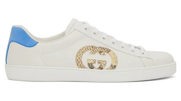 Gucci White and Blue New Ace Low-Top Sneakers (625783 02JW0)