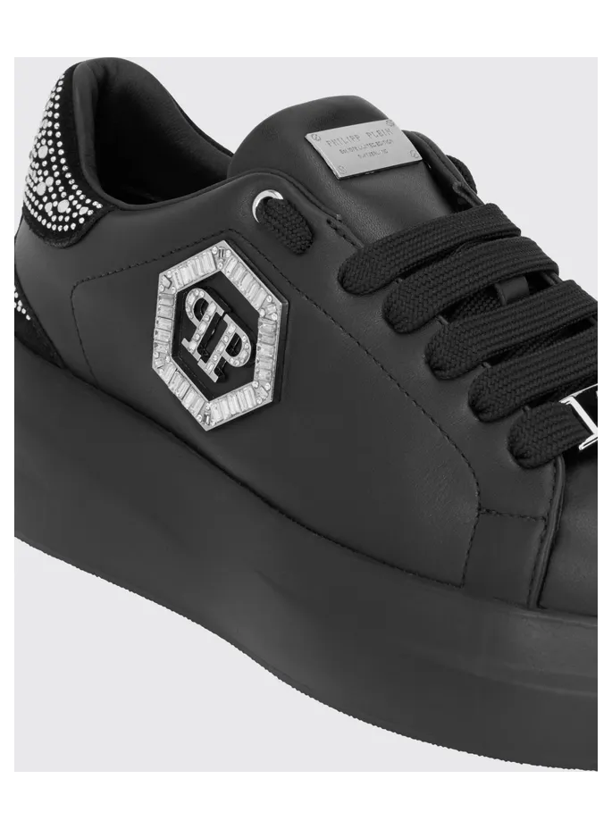 Philipp plein Leather Chunky Sneakers with Hexagon Logo and Rhinestones Black (FAFSWSC2812PLE022N0202) (3)