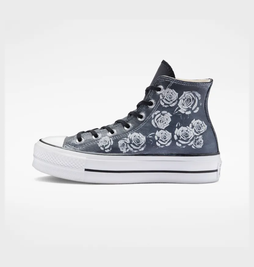 Converse Chuck Taylor All Star Lift Platform Leather Rose Garden Black Roses