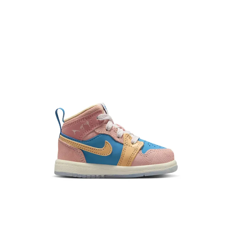 Jordan 1 Mid Sneaker School Aegean Storm Pink Oxford Red Stardust Hemp (FN7539-400)
