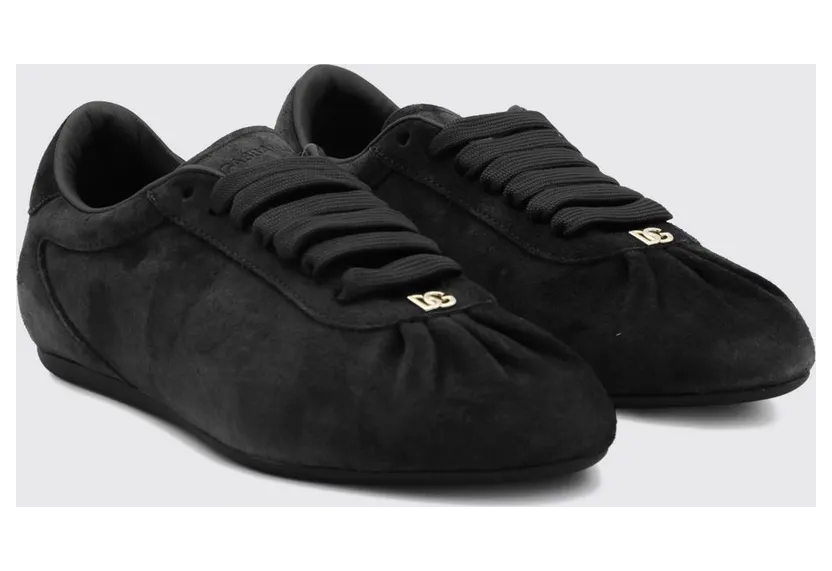 Dolce & Gabbana Suede Low-Top Sneakers with Embossed Logo Black (CK2485A058180999)