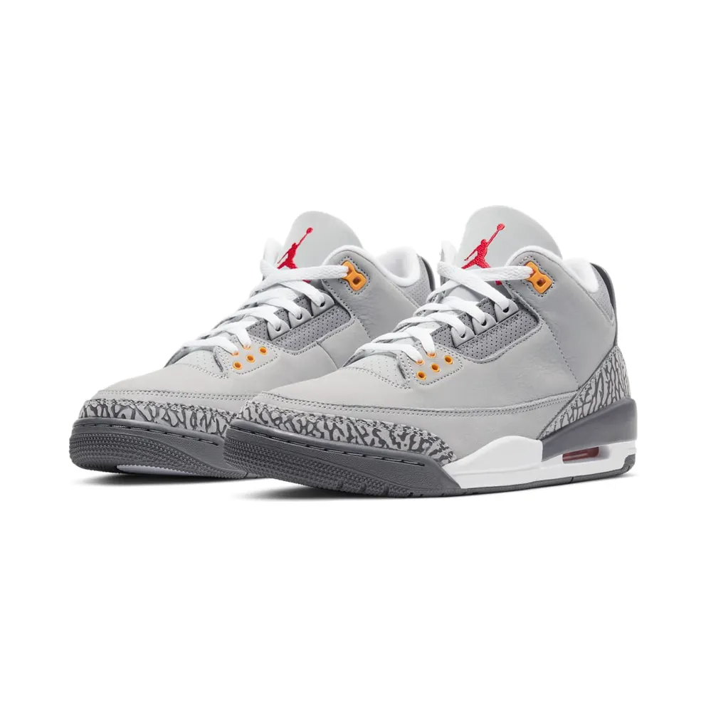 Jordan 3 Retro Cool Grey (2021) Silver/Light Graphite-Orange Peel-Sport Red (CT8532-012)