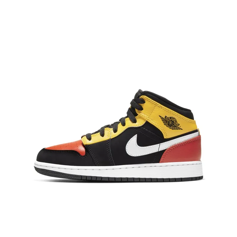 Jordan 1 Mid Black Amarillo Team Orange (GS) Black/Amarillo-White-Team Orange (BQ6931-087)