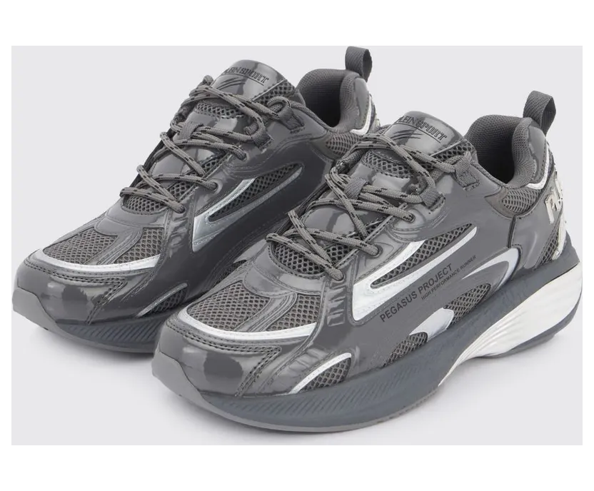 Plein Sport Pegasus Project Mesh And Patent Leather Sneakers Grey (FAESUSC0848STE003N72)