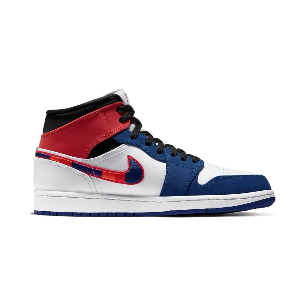 Jordan 1 Mid Multi-Color Swoosh White/Game Royal-Gym Red-Black (852542-146)