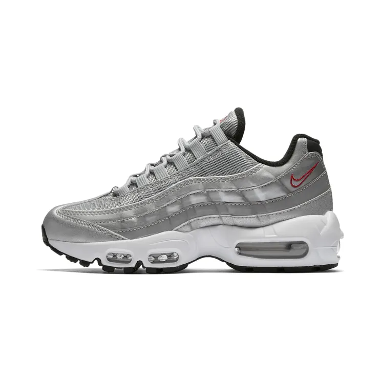 Nike Air Max 95 Silver Bullet (W) “Metallic Silver / Black / White / Varsity Red” (814914-002)