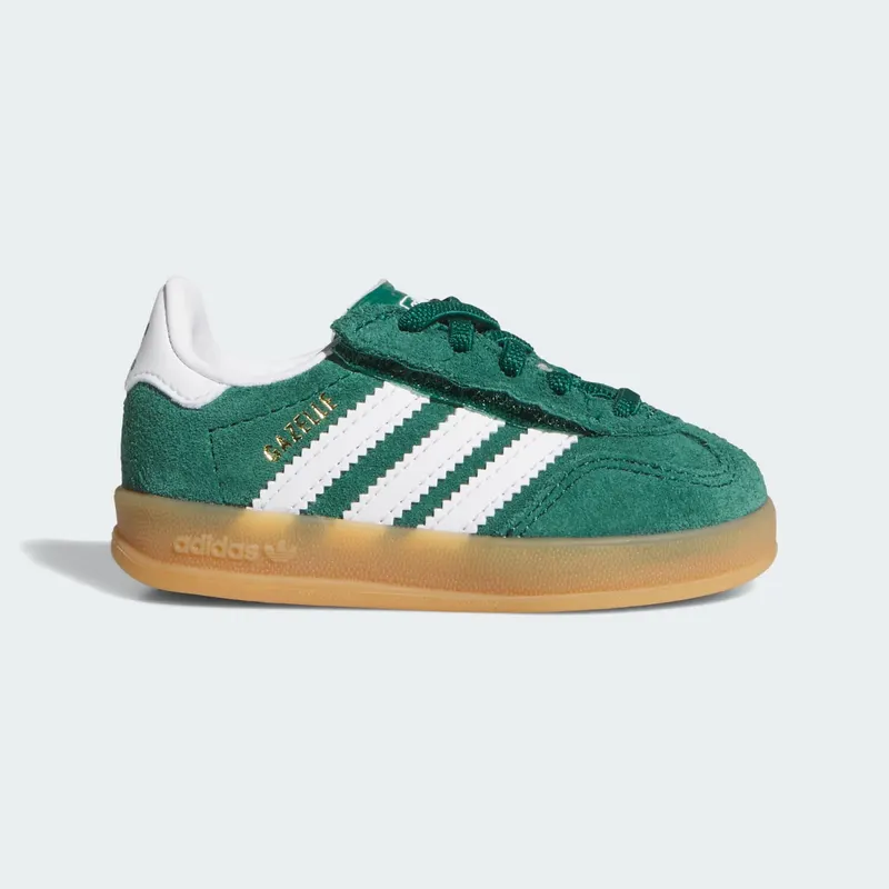 Adidas GAZELLE INDOOR COMFORT CLOSURE ELASTIC LACE Shoes Collegiate Green / Cloud White / Gum (IH9130)