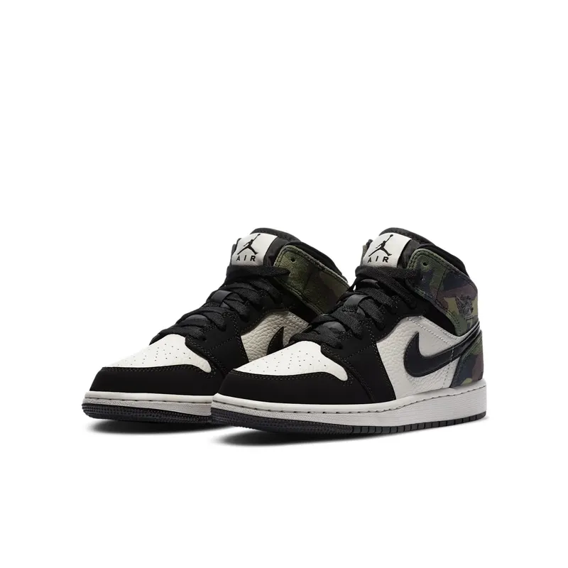Jordan 1 Mid Camo (GS) Light Bone/Black (CW5550-001)