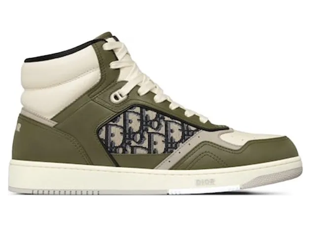 Dior B27 High Olive and Cream Smooth Calfskin with Beige and Black Dior Oblique Jacquard (3SH133ZIR_H661)