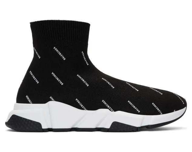 Balenciaga Black All Over Logo Speed Sneakers (530360-W0650)
