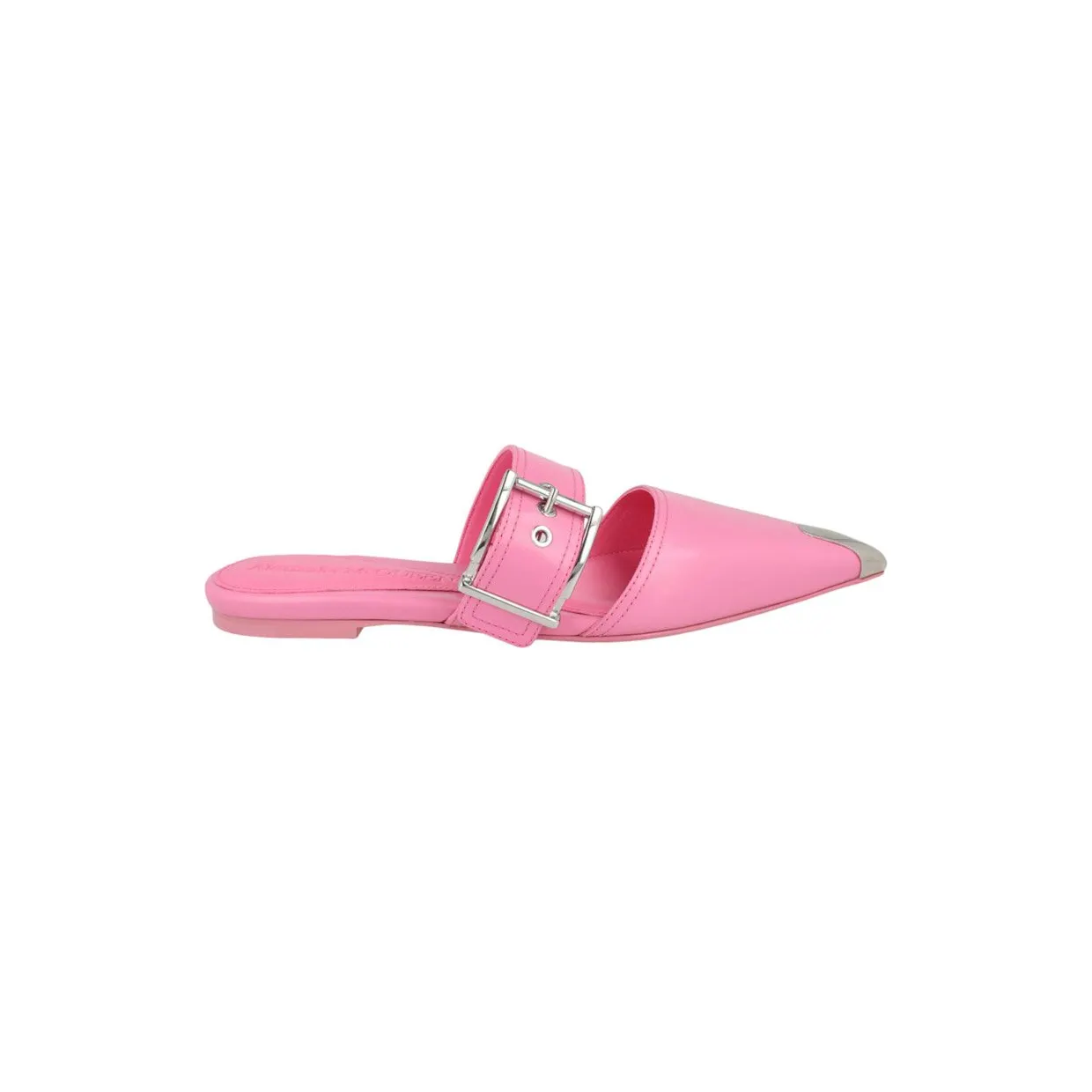 Alexander McQueen Buckle Leather Mules Sugar Pink Silver (733188 WHSWD 5482)