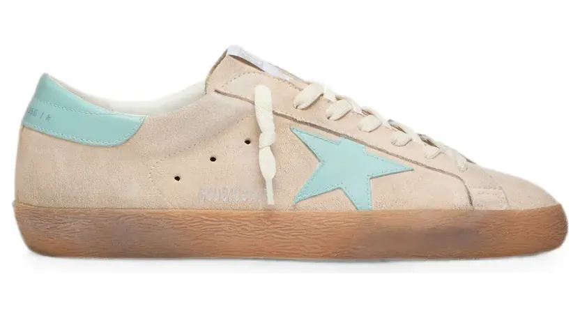 Golden Goose Super-Star aus beigem Veloursleder mit aqua-grünen Stern-Sneakers Nude (GMF00101F008551)