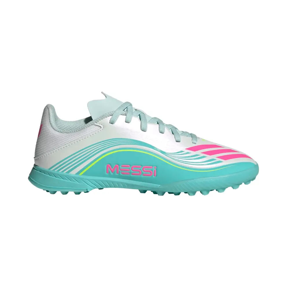 adidas F50 Messi League Turf Football Shoes Kids “Cloud White / Lucid Pink / Flash Aqua” (JQ0944)