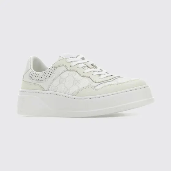 Gucci Low-Top Sneakers in Leather and GG Supreme Fabric with Platform Sole White (700775AACV29048)