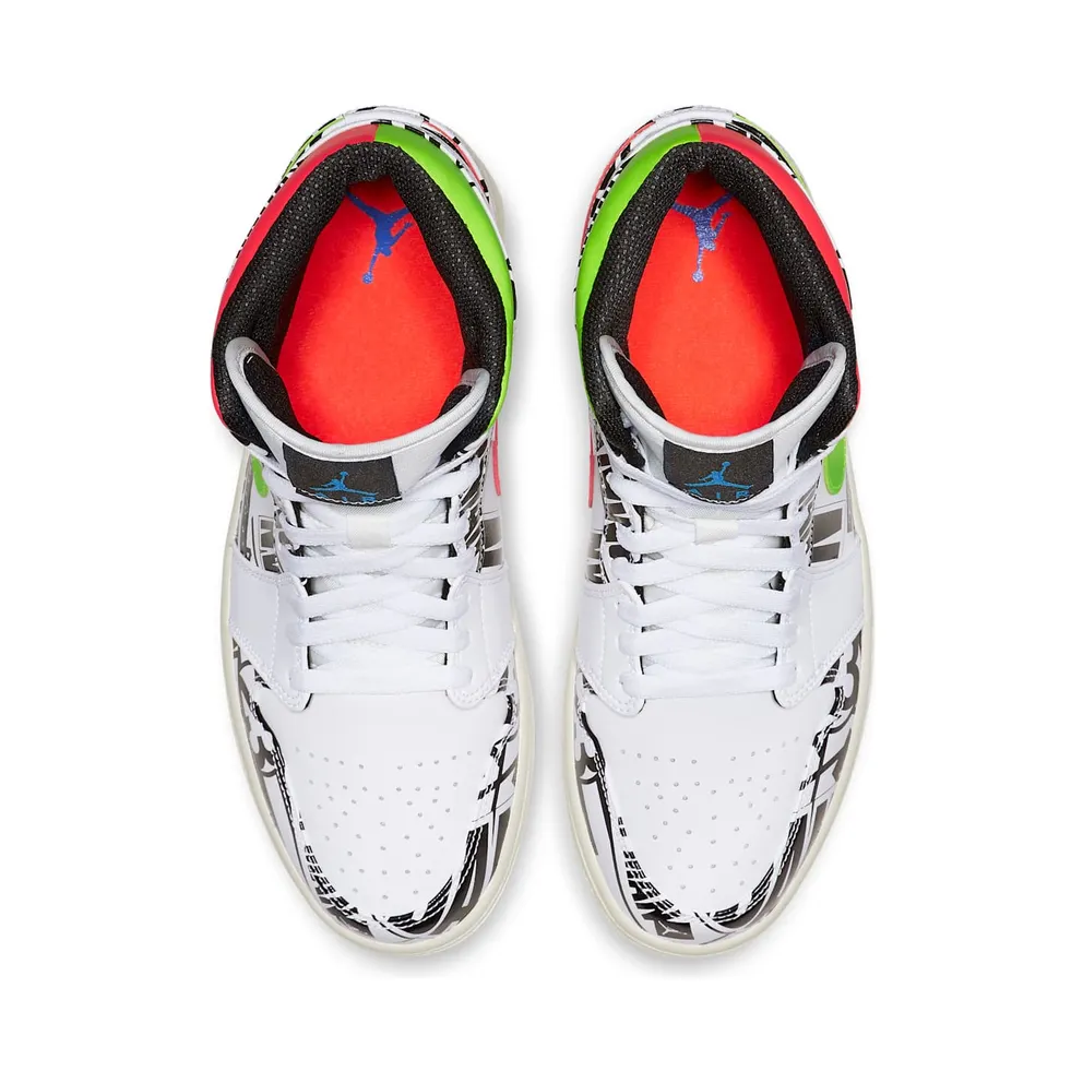 Jordan 1 Mid All Over Logos White/Racer Blue-Black-Cyber-Infrared 23-Sail (554724-119)