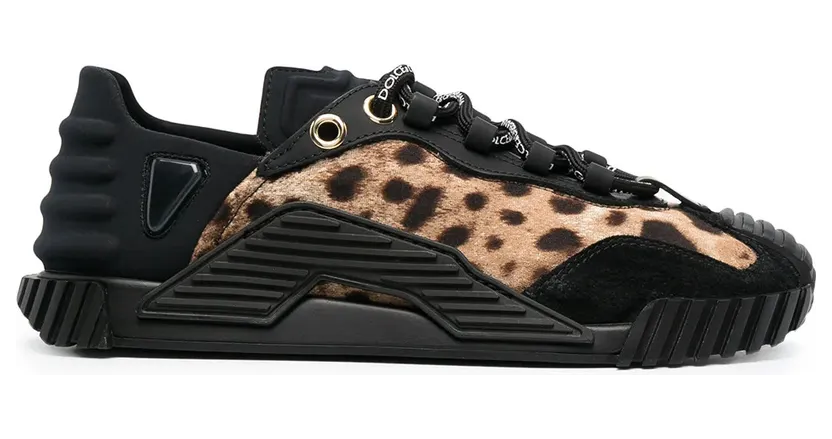 Dolce and Gabbana Black and Leopard NS1 Low Sneakers (CK1810 AO538)