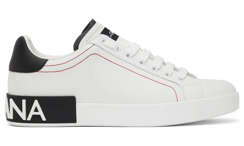Dolce and Gabbana White and Black Portofino Sneakers (CS1760 AH526)