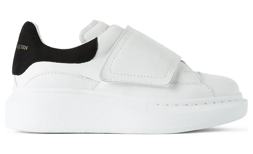 Alexander McQueen Kids White & Black Suede Tab Velcro Oversized Sneakers (587693 WHX12)