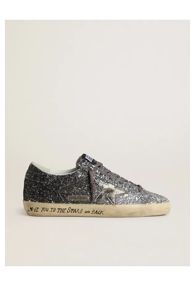 Golden Goose Super Star With Glitter Upper And Silver Metallic Leather Star (GWF00101.F007470.60246)