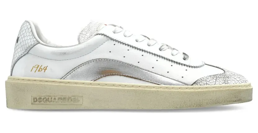 DSQUARED2 Rider metallic leren low-top – White (SNW030101508442)