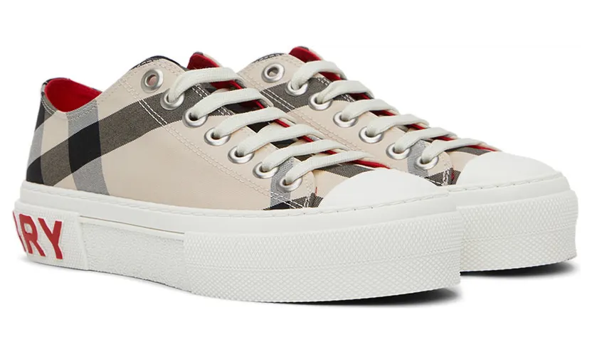 Burberry Beige Cotton Check Sneakers (8052565) (4)