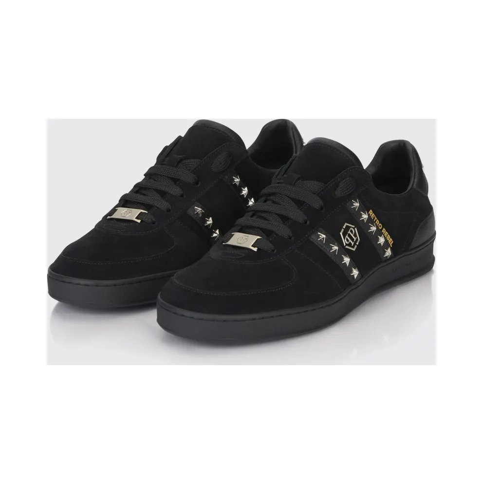 Philipp plein Retro Rebel Suede Sneakers with Applied Stars Black (SAFSUSC0911PLE009N0202)