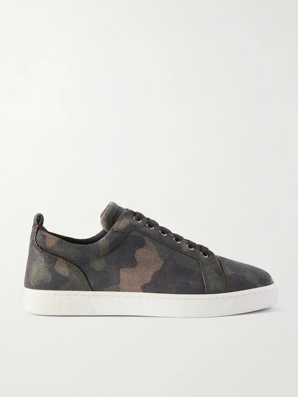 Christian Louboutin Louis Junior Camouflage-Print Nubuck Sneakers Green (3250632)