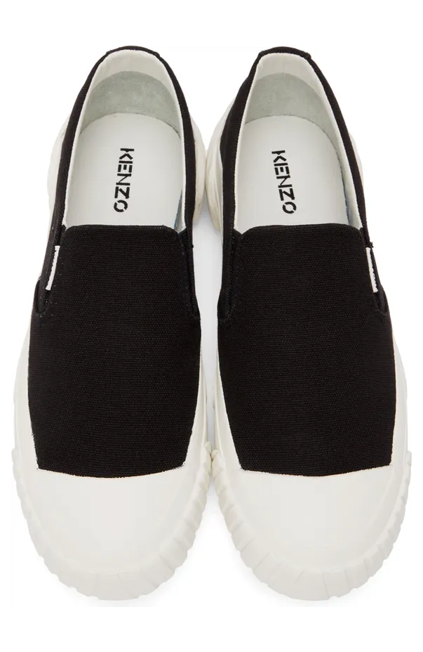 Kenzo Black & White Crest Slip-On Low Sneakers (FB65SN420F50) (5)