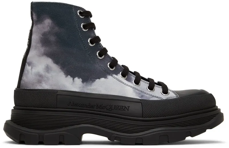 Alexander McQueen Black Sky Print Tread Slick Sneakers (705665W4TG1)
