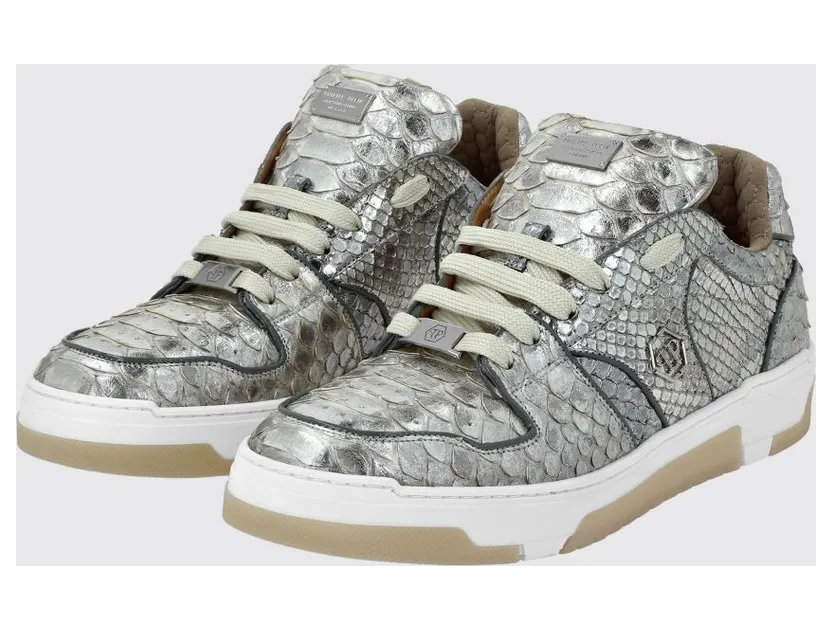 Philipp plein Laminated Python Leather Sneakers Silver (PAESUSC0717PLE029P70)