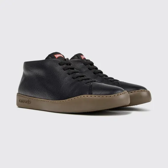 Camper Peu Touring Mid Top Slip-On Sneakers in Natural Grain Leather Black (K300305-027PEUTOURING0)