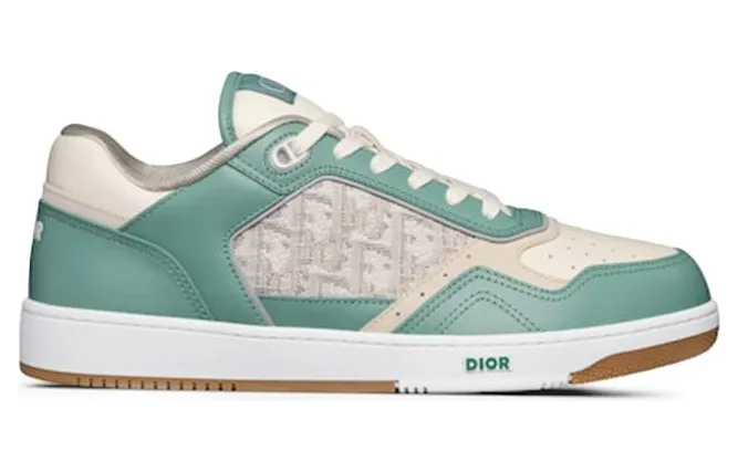 Dior B27 Low Turquoise and Cream Smooth Calfskin and Cream Dior Oblique Jacquard Canvas (3SN272ZIR_H066)