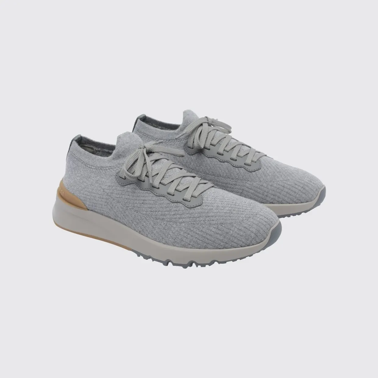 Brunello cucinelli Low-Top Cotton Knit Trainers with Pull Tab Grey 1 (MZUWLBO253CYM46)