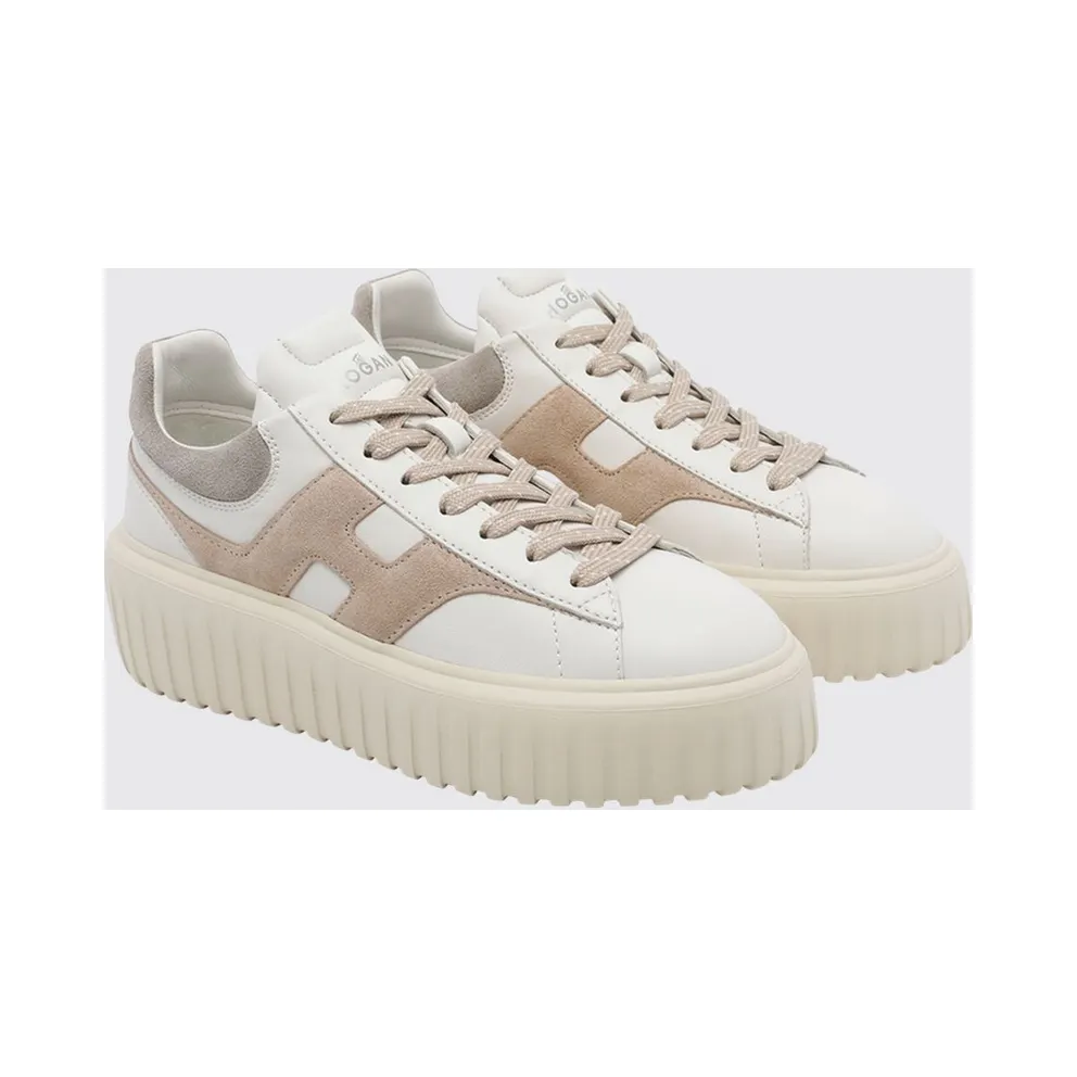 Hogan H-Stripes Platform Sneakers in Leather and Suede White (HXW6450FE91N1M0R16)