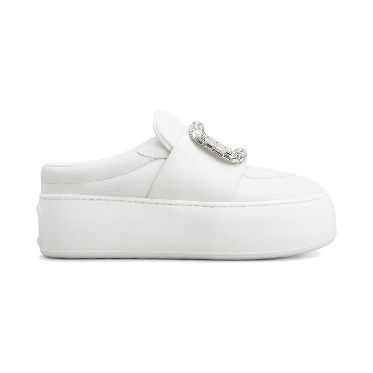 Roger Vivier Viv’ Up Mules White Crystal Buckle (RVW73941240LE9B001)
