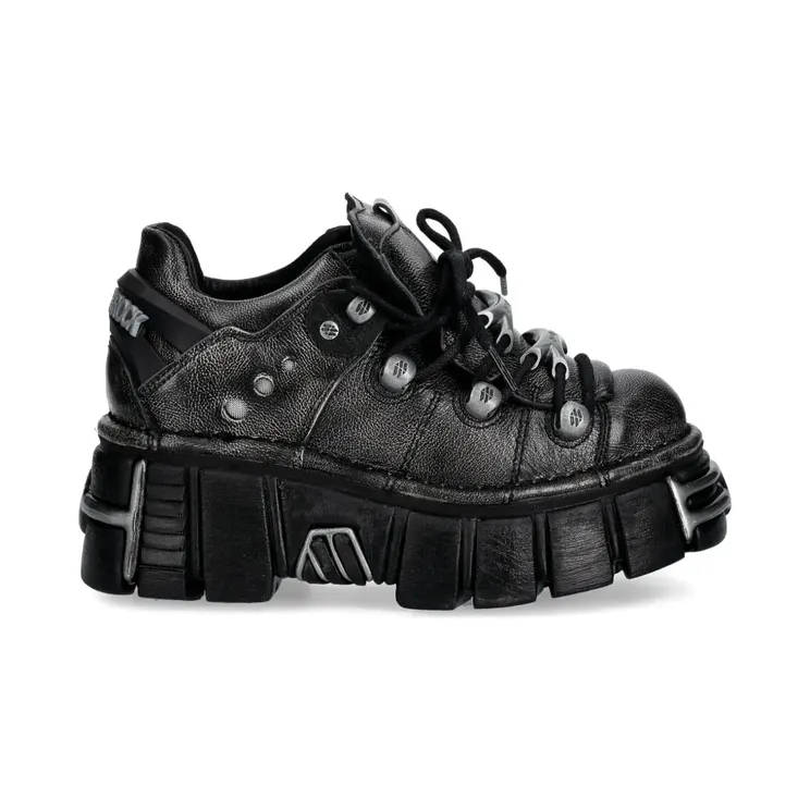 New Rock Pulik Old Arena Tower Negro met plateauzool en ringlets “Black” (M120NC69)