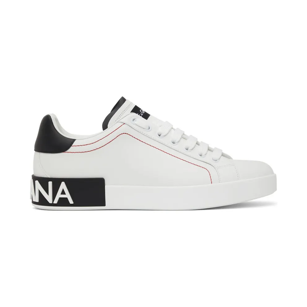 Dolce and Gabbana White and Black Portofino Sneakers (CS1760 AH526)