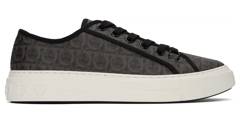 Salvatore Ferragamo Grey & Black Gancini Sneakers (717990 02B342003)