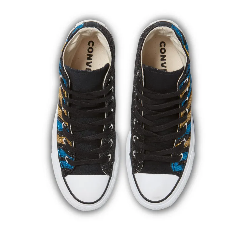 Converse Gold & Blue Glitter Platform Chuck Taylor All Star High Top (569131C)